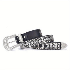Glamorous Rhinestone Inlaid Wide Leather Belt for Men