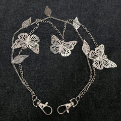 Silver Leaf Butterfly Double Pants Chain Hip hop Waist Accessory