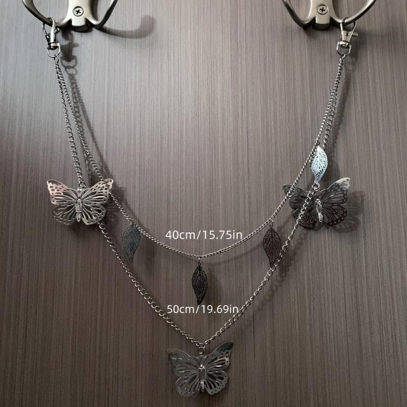 Silver Leaf Butterfly Double Pants Chain Hip hop Waist Accessory