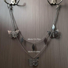 Silver Leaf Butterfly Double Pants Chain Hip hop Waist Accessory