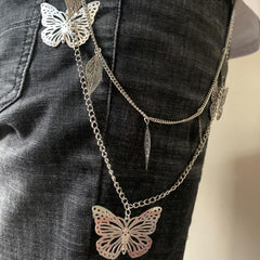 Silver Leaf Butterfly Double Pants Chain Hip hop Waist Accessory