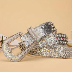 PU Belt with Artificial Diamond Sequin Inlay