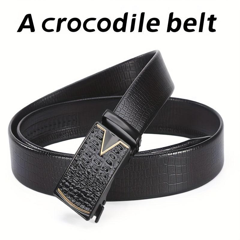 Men's Crocodile Pattern Leather Belt w/ Automatic Buckle