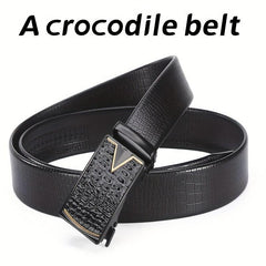 Men's Crocodile Pattern Leather Belt w/ Automatic Buckle