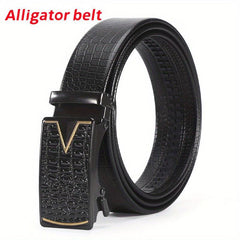 Men's Crocodile Pattern Leather Belt w/ Automatic Buckle