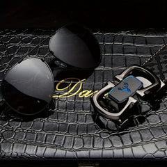 Father's Gift Men's Belt Sunglasses Set Cowhide Belt Automatic Buckle