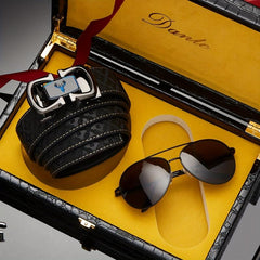Father's Gift Men's Belt Sunglasses Set Cowhide Belt Automatic Buckle