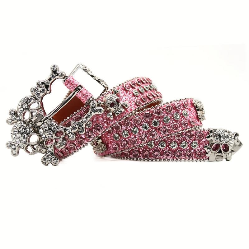 Skull Rhinestones Inlaid Pink Buckle Belt