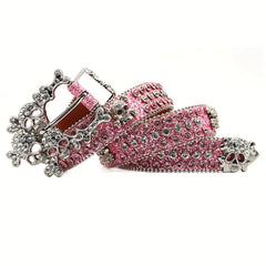 Skull Rhinestones Inlaid Pink Buckle Belt