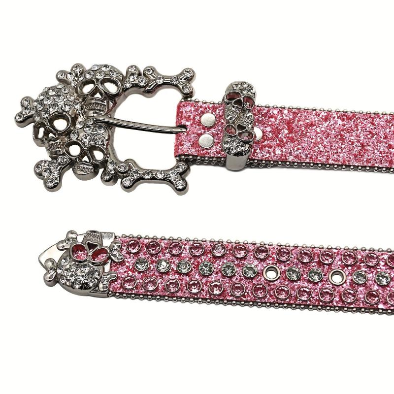 Skull Rhinestones Inlaid Pink Buckle Belt