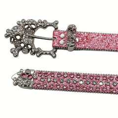 Skull Rhinestones Inlaid Pink Buckle Belt