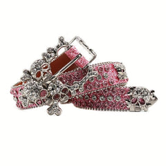 Skull Rhinestones Inlaid Pink Buckle Belt