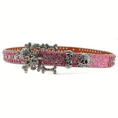 Skull Rhinestones Inlaid Pink Buckle Belt