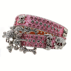 Skull Rhinestones Inlaid Pink Buckle Belt
