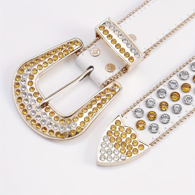 Rhinestone PU Leather Belt with Pin Buckle