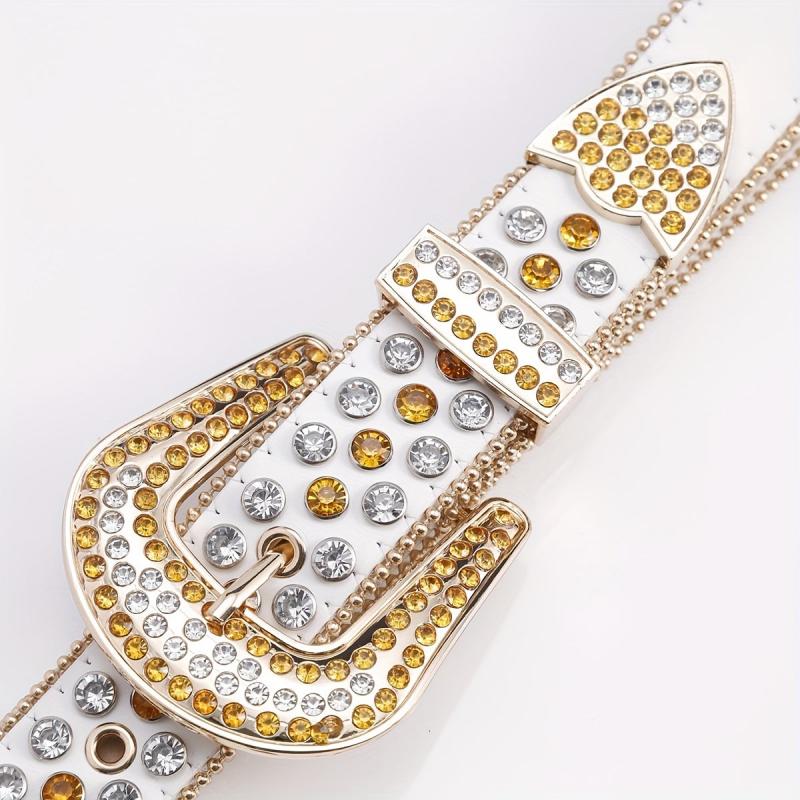 Rhinestone PU Leather Belt with Pin Buckle