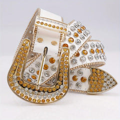 Rhinestone PU Leather Belt with Pin Buckle