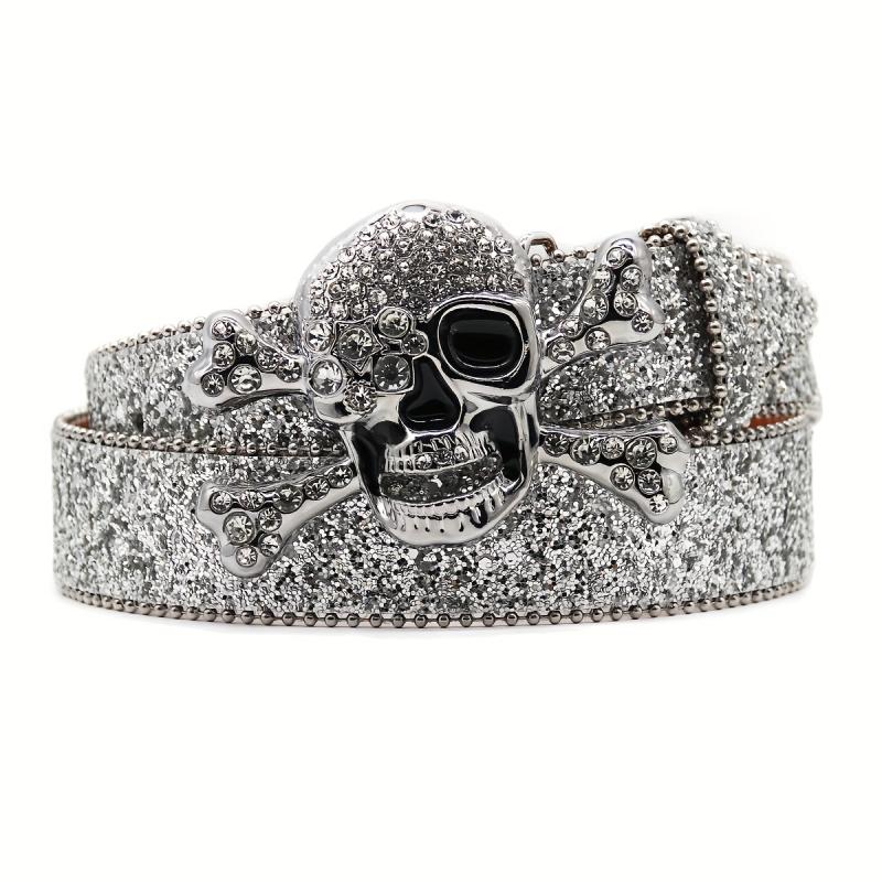 Men's Skull Rhinestone Belt Riveted Alloy Pin Buckle Belt