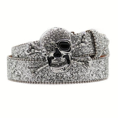 Men's Skull Rhinestone Belt Riveted Alloy Pin Buckle Belt