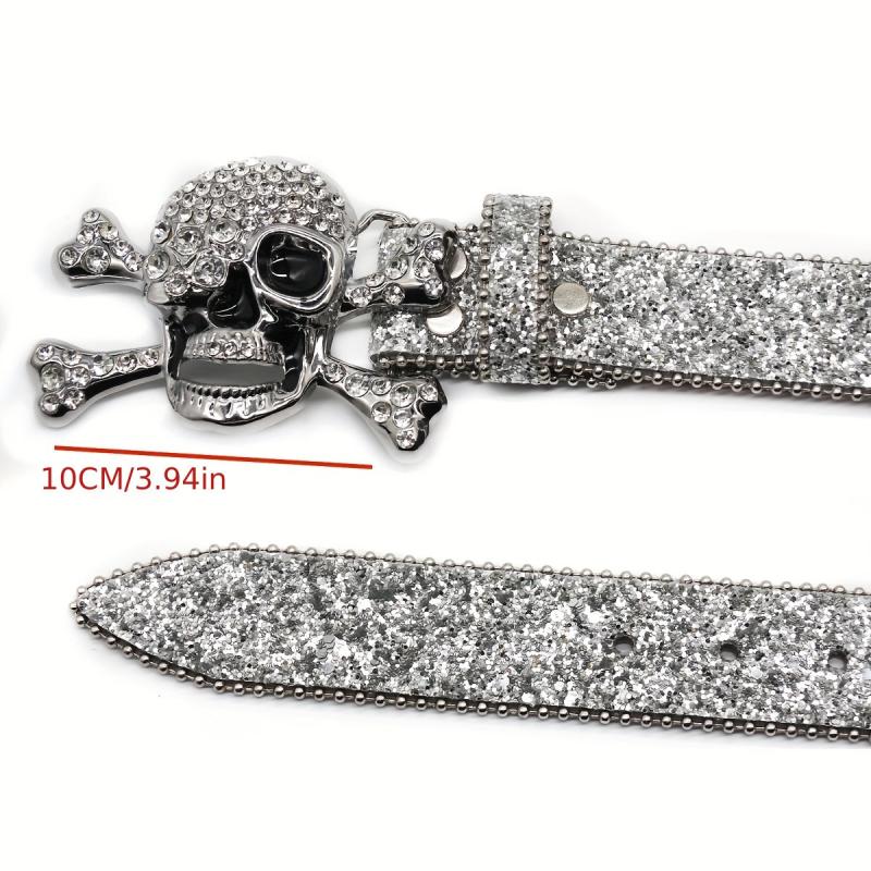Men's Skull Rhinestone Belt Riveted Alloy Pin Buckle Belt