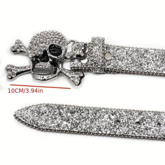Men's Skull Rhinestone Belt Riveted Alloy Pin Buckle Belt