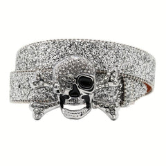 Men's Skull Rhinestone Belt Riveted Alloy Pin Buckle Belt