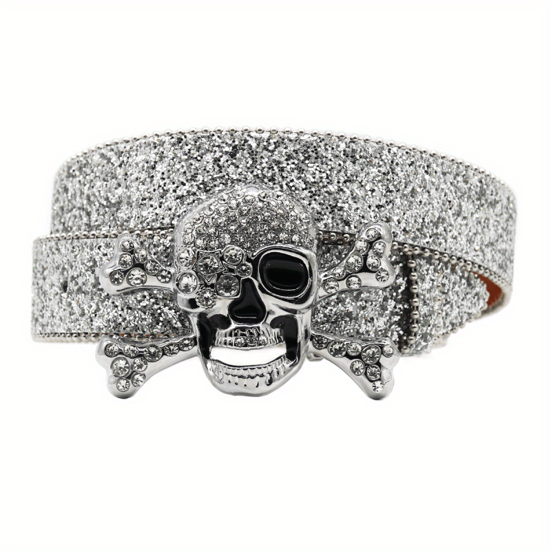 Men's Skull Rhinestone Belt Riveted Alloy Pin Buckle Belt