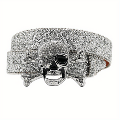 Men's Skull Rhinestone Belt Riveted Alloy Pin Buckle Belt