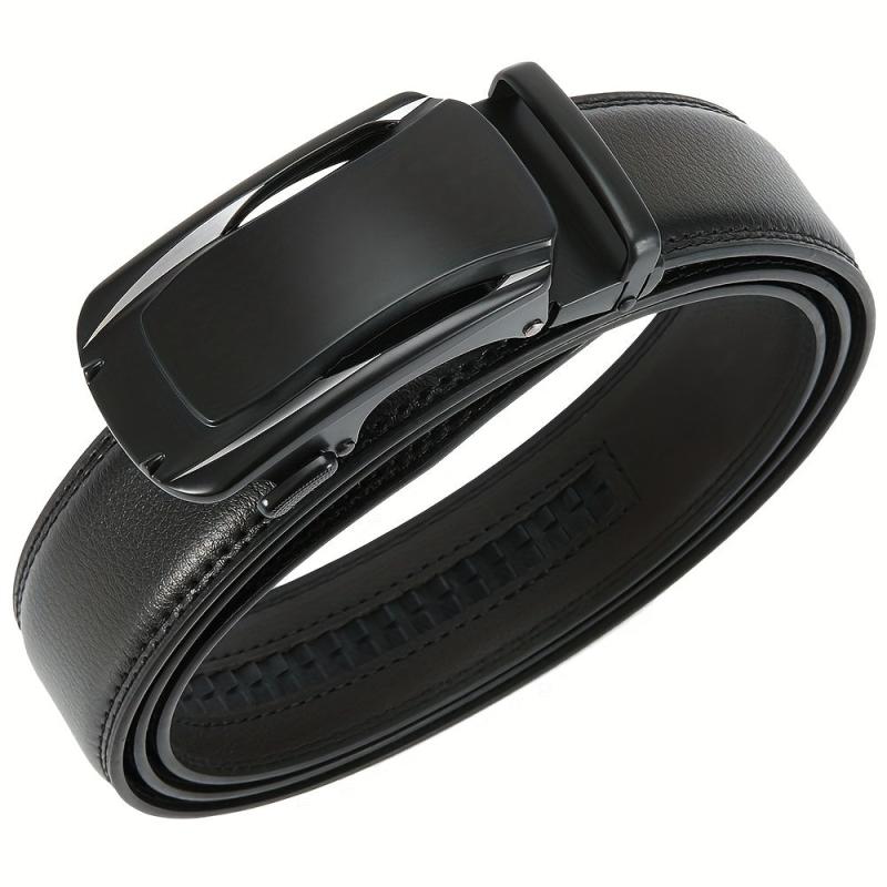 Men's Leather Ratchet Buckle Slide Belt For Dress Casual