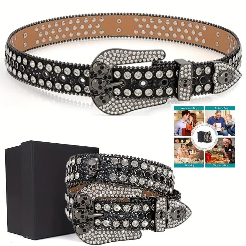 Skull Buckle Belt PU Leather Western Belt For Men