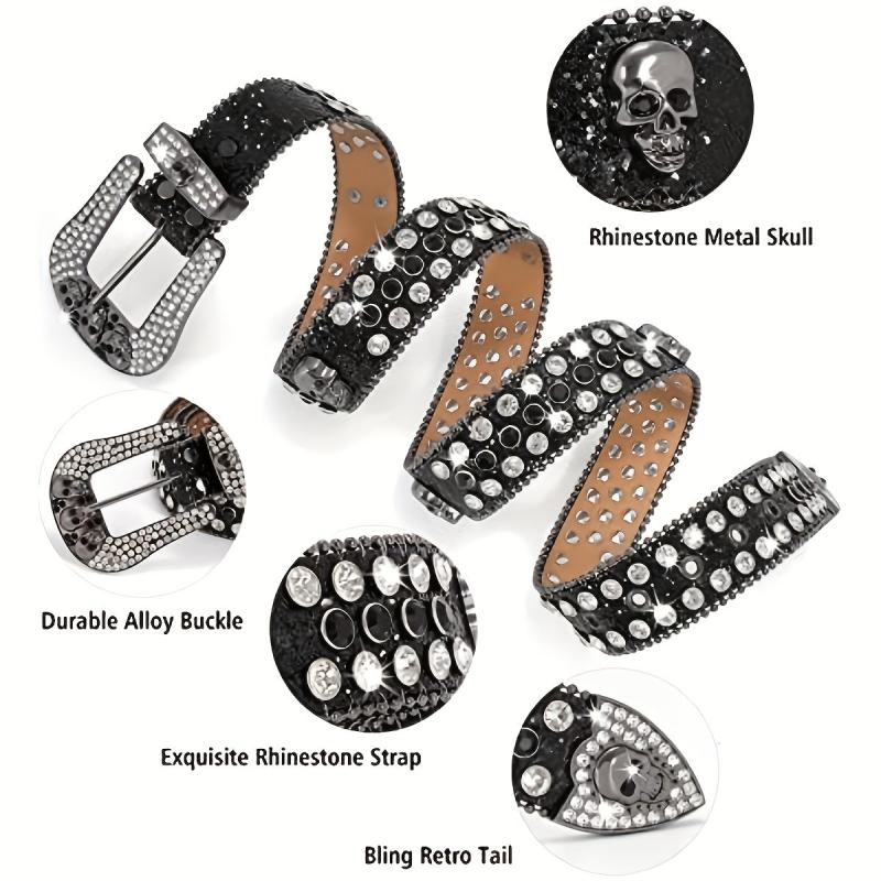 Skull Buckle Belt PU Leather Western Belt For Men