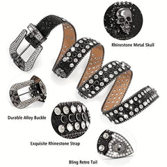 Skull Buckle Belt PU Leather Western Belt For Men