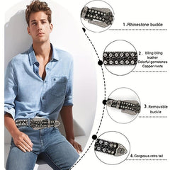 Skull Buckle Belt PU Leather Western Belt For Men