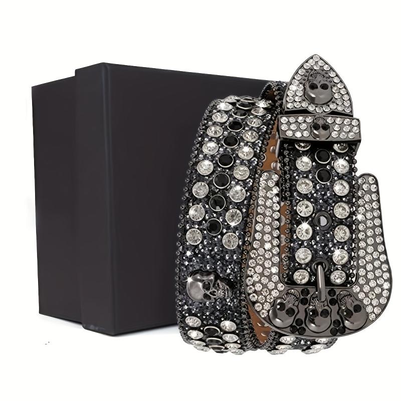 Skull Buckle Belt PU Leather Western Belt For Men
