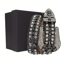 Skull Buckle Belt PU Leather Western Belt For Men