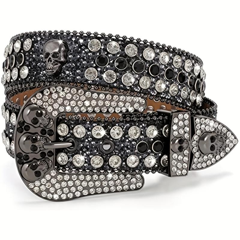Skull Buckle Belt PU Leather Western Belt For Men