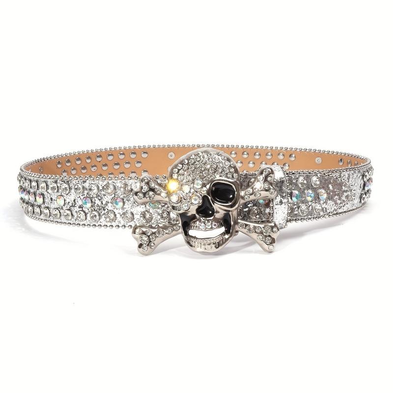 Rhinestone Bone Buckle Belt Punk Jeans Belt