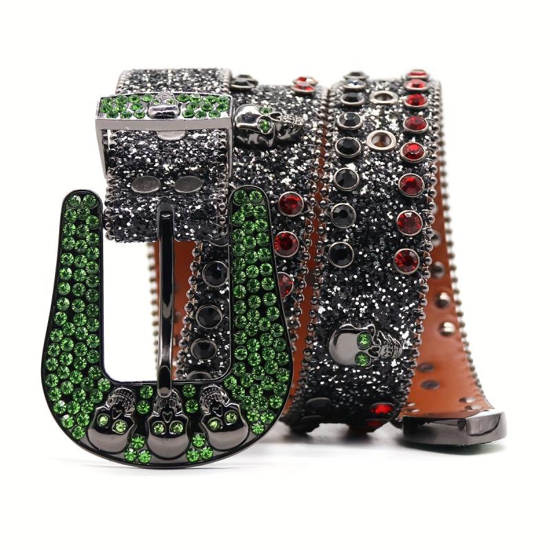 Skull Cowboy Y2K Leather Belt Rhinestone Pin Buckle Outdoor Gothic Hip Hop
