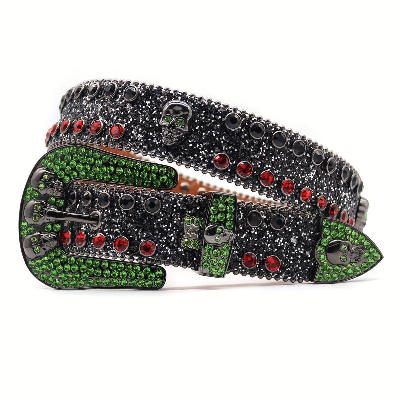 Skull Cowboy Y2K Leather Belt Rhinestone Pin Buckle Outdoor Gothic Hip Hop