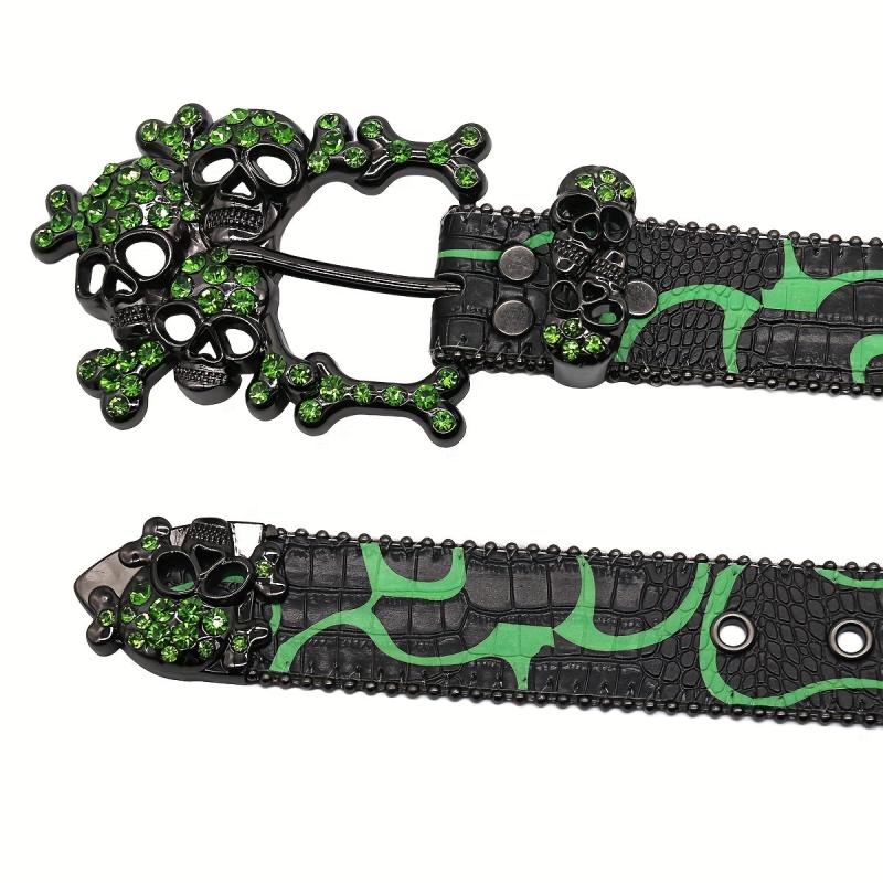 Alloy Big Skull Rhinestone Belt Hip Hop Leather Belt For Men