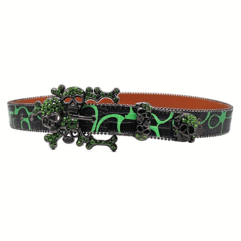 Alloy Big Skull Rhinestone Belt Hip Hop Leather Belt For Men