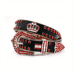 Crown Rhinestone PU Leather Belt Western Cowboy