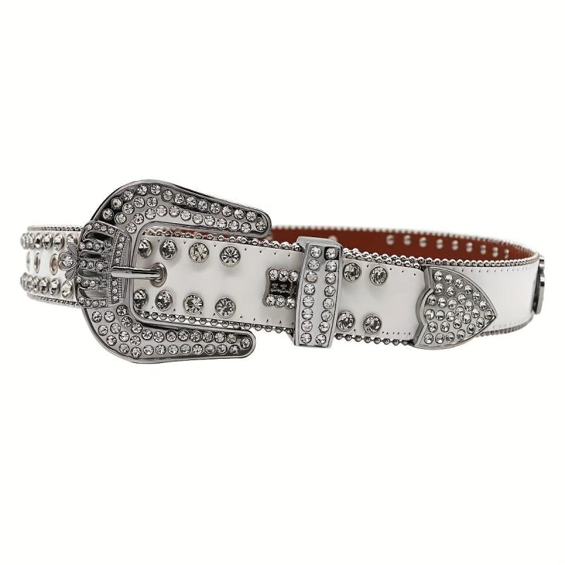 Crown Rhinestone PU Leather Belt Western Cowboy