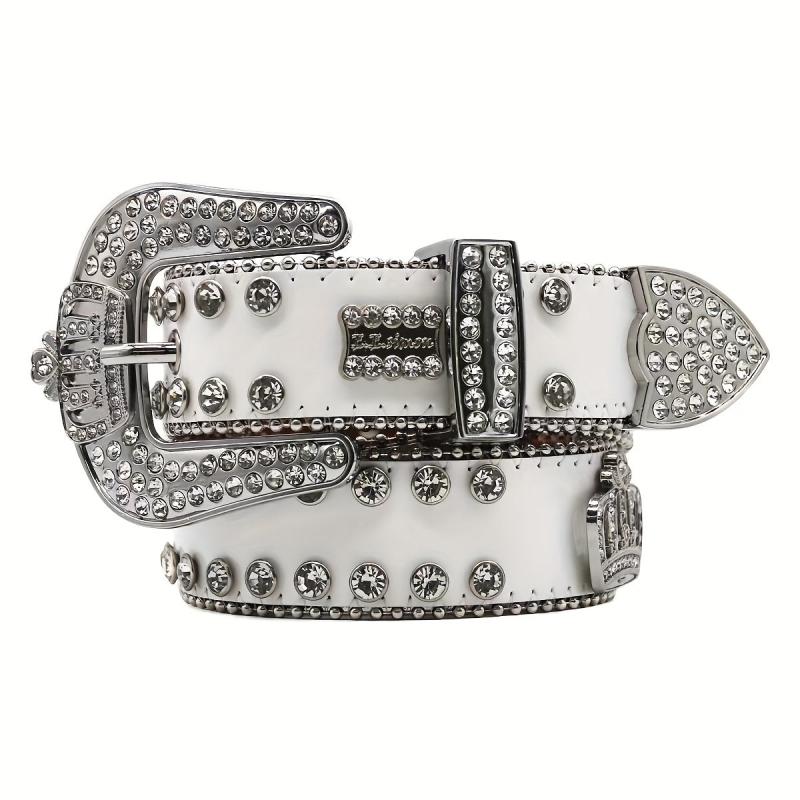 Crown Rhinestone PU Leather Belt Western Cowboy