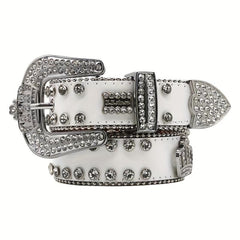 Crown Rhinestone PU Leather Belt Western Cowboy