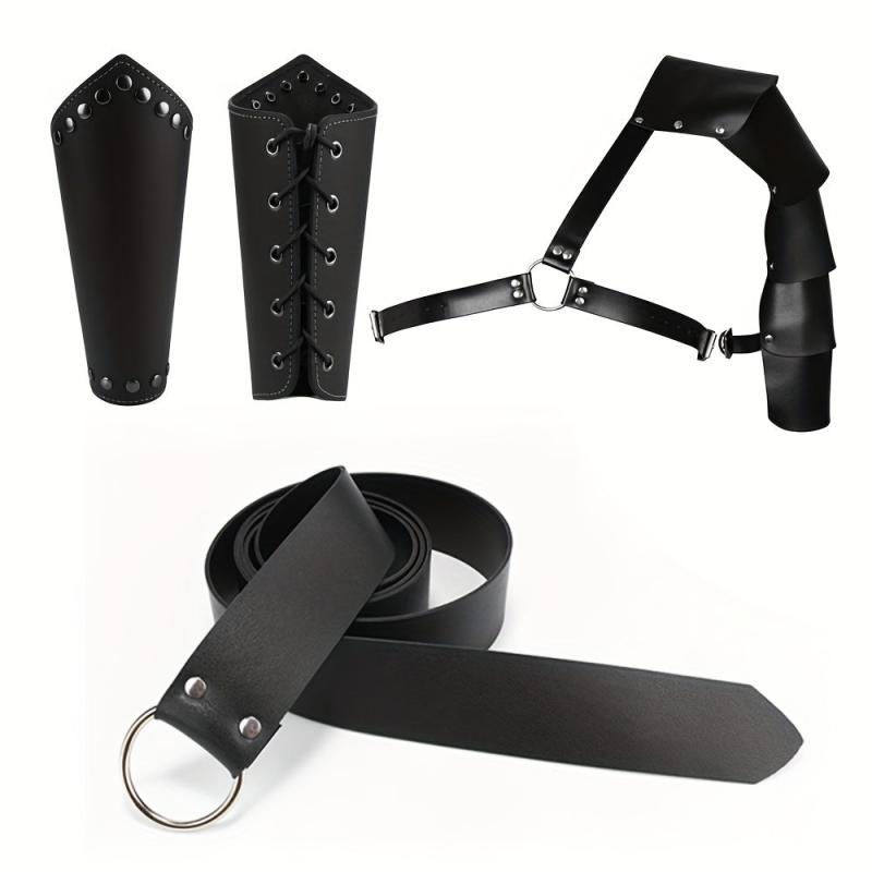 3pcs Knight Costume Accessories Sets Men's Belt Shoulder Strap Wrist Guard