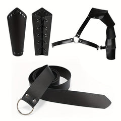 3pcs Knight Costume Accessories Sets Men's Belt Shoulder Strap Wrist Guard