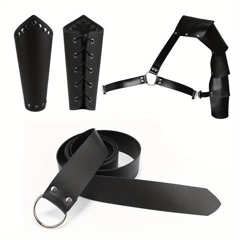 3pcs Knight Costume Accessories Sets Men's Belt Shoulder Strap Wrist Guard