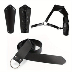 3pcs Knight Costume Accessories Sets Men's Belt Shoulder Strap Wrist Guard