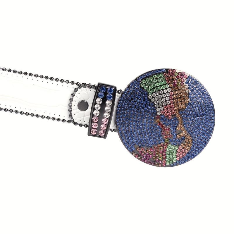 Planet Buckle Rhinestone Belt Bling Bling Flashing Round Buckle Stone Belt